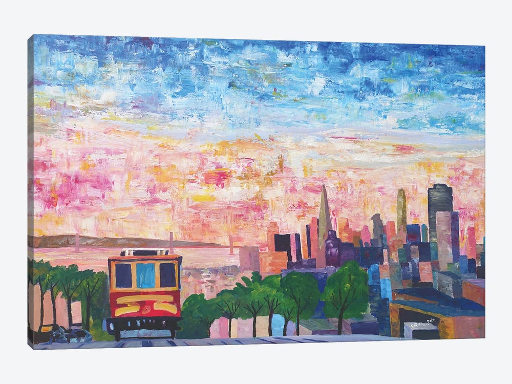 San Francisco Cable Car With Skyline and Bay by Markus & Martina Bleichner 1-piece Canvas Artwork