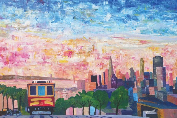 Markus & Martina Bleichner: San Francisco Cable Car With Skyline and Bay by Markus & Martina Bleichner