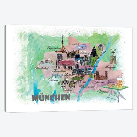 Muenchen, Bavaria, Germany Travel Poster Canvas Print #MMB25} by Markus & Martina Bleichner Canvas Wall Art