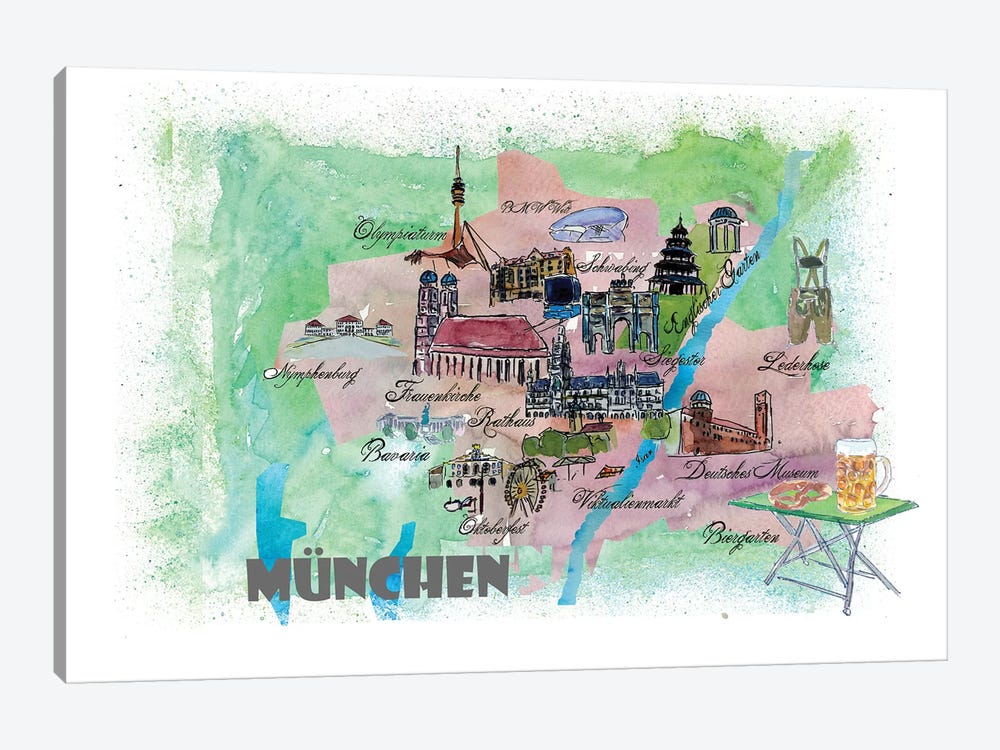 Muenchen, Bavaria, Germany Travel Poster by Markus & Martina Bleichner 1-piece Canvas Wall Art