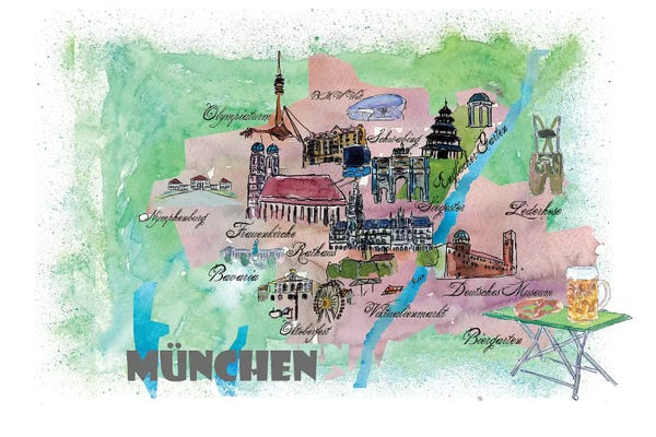 Kids Map Art: Muenchen, Bavaria, Germany Travel Poster by Markus & Martina Bleichner