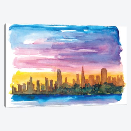 San Francisco Skyline in Golden Sunset Mood Canvas Print #MMB260} by Markus & Martina Bleichner Canvas Art Print