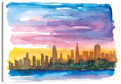 San Francisco Skyline in Golden Sunset Mood Canvas Art Print - San Francisco Skylines