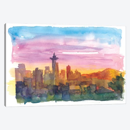Seattle Washington Skyline in Golden Sunset Mood Canvas Print #MMB261} by Markus & Martina Bleichner Canvas Print
