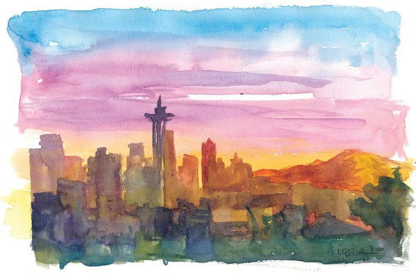 Markus & Martina Bleichner: Seattle Washington Skyline in Golden Sunset Mood by Markus & Martina Bleichner