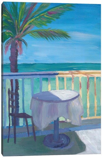Seaview Cafe Table at the Caribbean With Palm - Dreamaway to Hideaway Canvas Art Print - Cafe Art