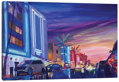 South Beach Ocean Drive Night In Miami Beach FL Canvas Art Print - Miami Beach