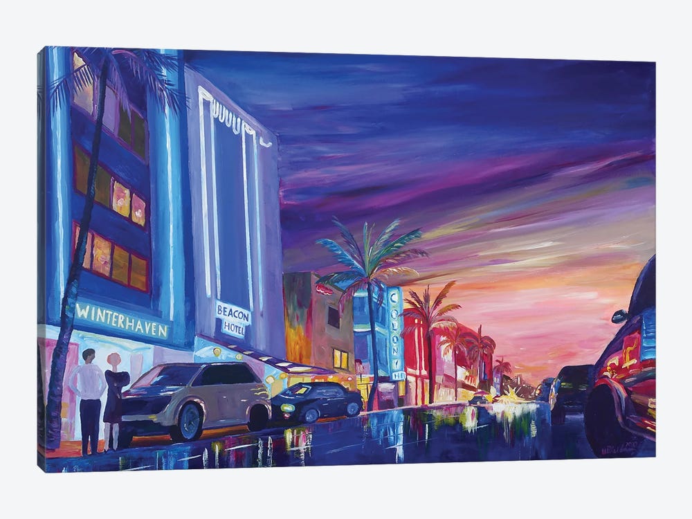 South Beach Ocean Drive Night In Miami Beach FL by Markus & Martina Bleichner 1-piece Art Print