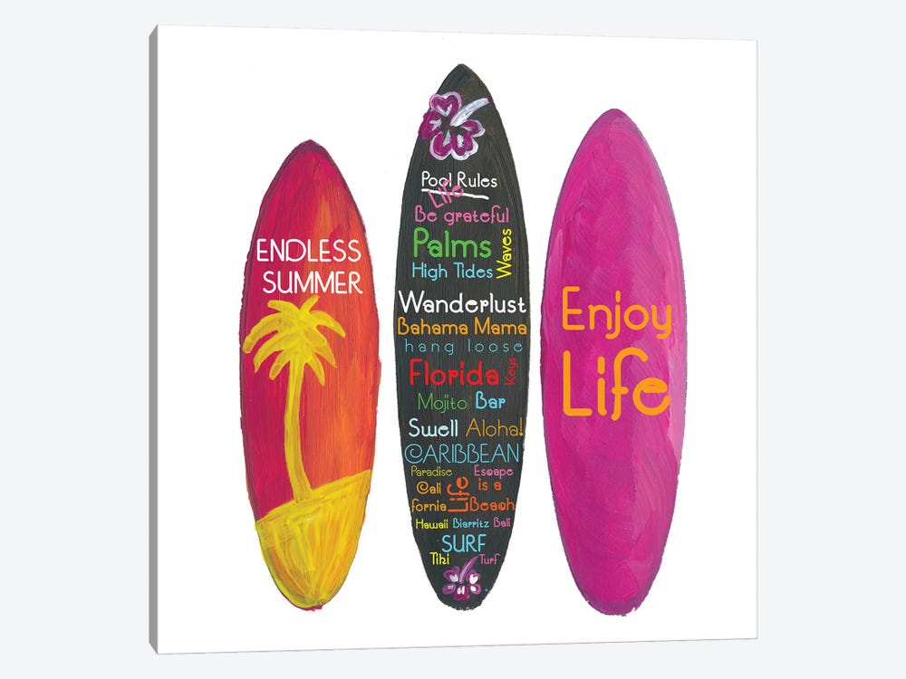 Surfboard Philosophy  - Enjoy Life, Travel and Surf - Surfboard Wall by Markus & Martina Bleichner 1-piece Art Print