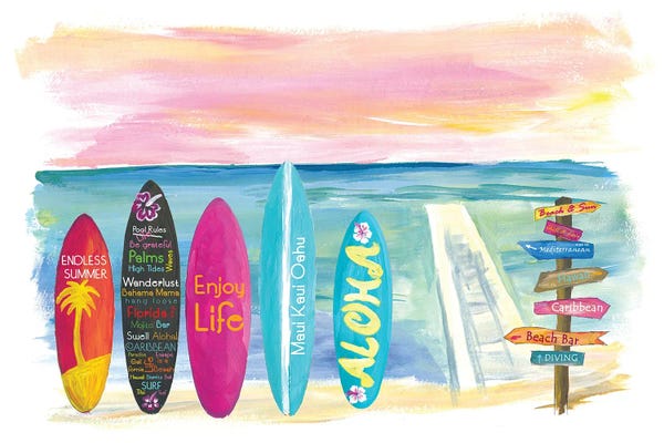 Large Coastal Art - Canvas Prints: Surfboard Philosophy  - Enjoy Life, Travel and Surf VII by Markus & Martina Bleichner