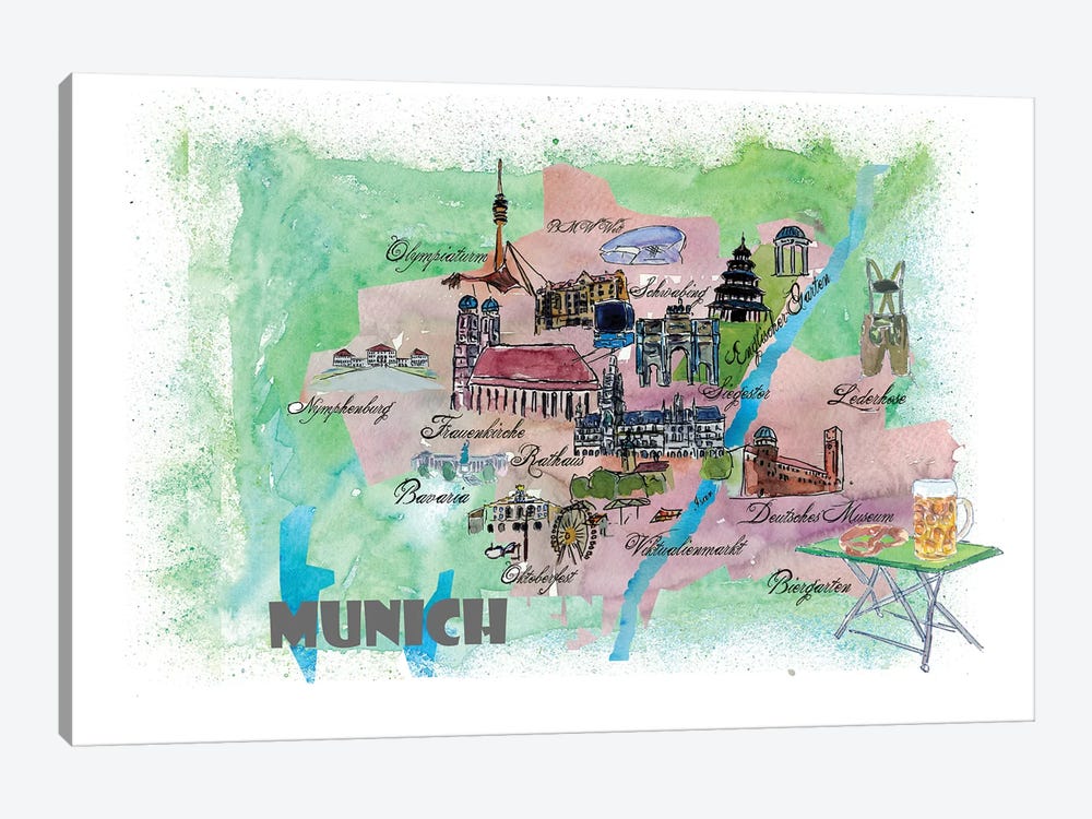 Munich, Bavaria, Germany Travel Poster by Markus & Martina Bleichner 1-piece Canvas Print