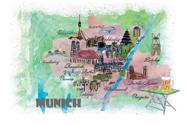 Kids Map Art: Munich, Bavaria, Germany Travel Poster by Markus & Martina Bleichner
