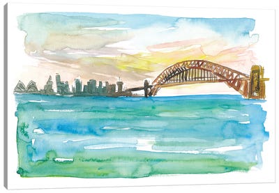 Sydney Australia Harbour Bridge And Opera At Sunset Canvas Art Print - Sydney Harbour Bridge
