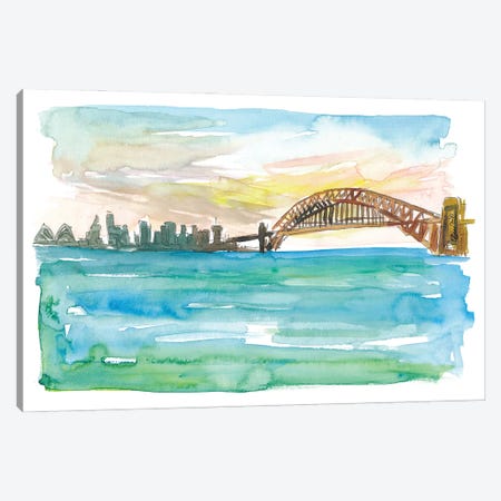 Sydney Australia Harbour Bridge And Opera At Sunset Canvas Print #MMB270} by Markus & Martina Bleichner Canvas Art