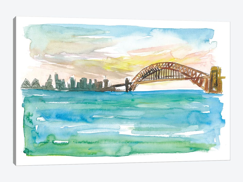 Sydney Australia Harbour Bridge And Opera At Sunset by Markus & Martina Bleichner 1-piece Canvas Art Print