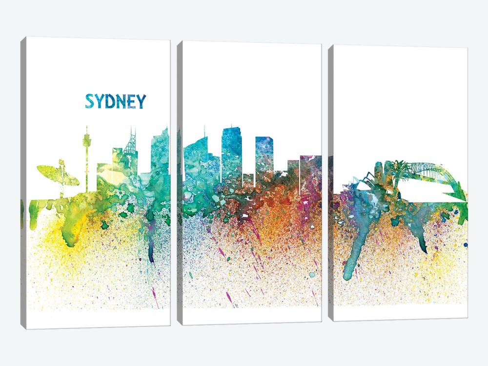 Sydney Australia Skyline Impressionistic Splash by Markus & Martina Bleichner 3-piece Canvas Art