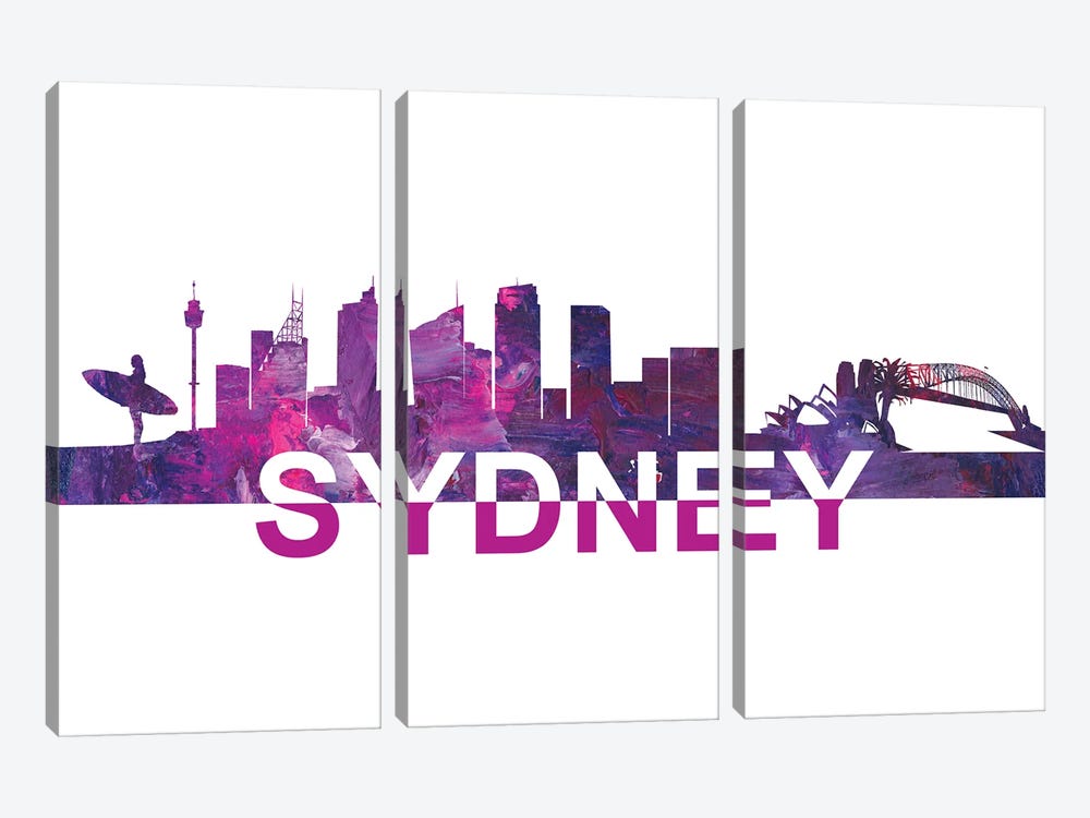 Sydney Skyline Scissor Cut Giant Text by Markus & Martina Bleichner 3-piece Canvas Art Print