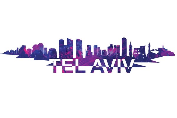 Israel: Tel Aviv Israel Skyline Scissor Cut Giant Text by Markus & Martina Bleichner