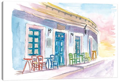 Little Harbour Bar Restaurant In Greece Canvas Art Print - Cafe Art