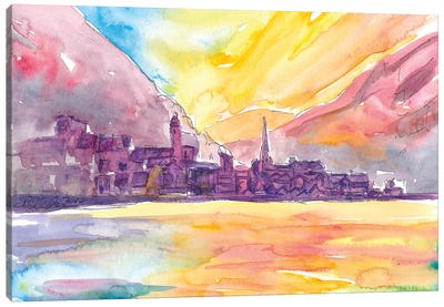 Hallstatt Dream Sunset Scene With Mountains And Lake Canvas Art Print