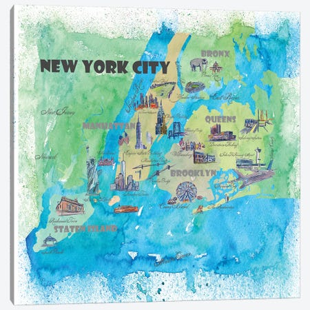 New York City, NY Travel Poster Canvas Print #MMB27} by Markus & Martina Bleichner Canvas Art