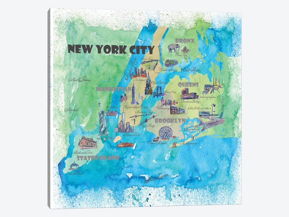 New York City, NY Travel Poster by Markus & Martina Bleichner 1-piece Canvas Wall Art