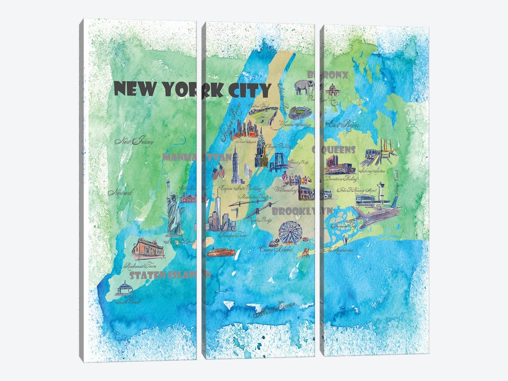 New York City, NY Travel Poster by Markus & Martina Bleichner 3-piece Canvas Wall Art