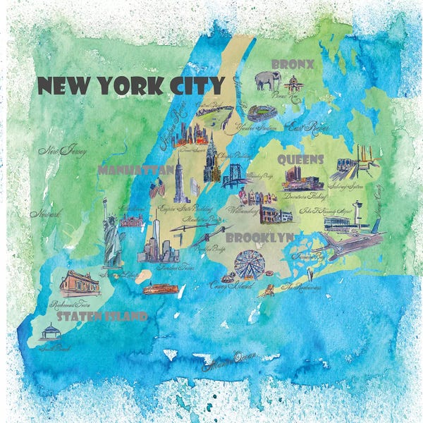 Kids Map Art: New York City, NY Travel Poster by Markus & Martina Bleichner
