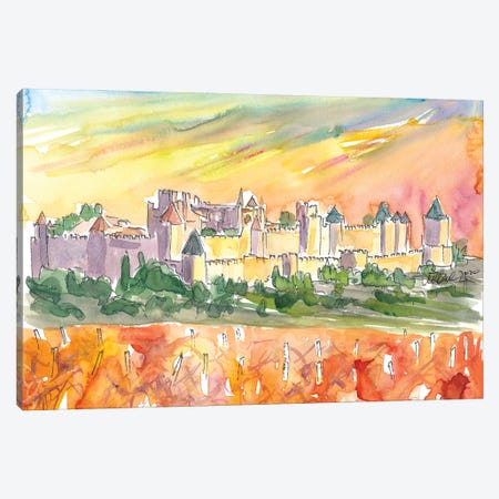 Carcassonne Fortified City In Occitanie With VInery At Sunset Canvas Print #MMB281} by Markus & Martina Bleichner Art Print