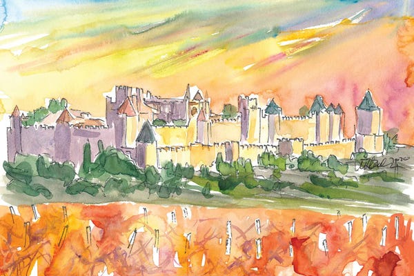 Markus & Martina Bleichner: Carcassonne Fortified City In Occitanie With VInery At Sunset by Markus & Martina Bleichner