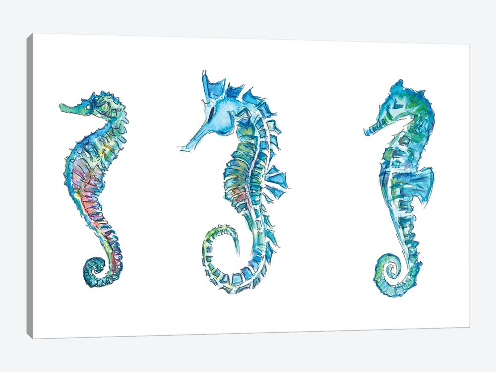 Seahorses Trio In Colorful Hippocampus Style by Markus & Martina Bleichner 1-piece Art Print