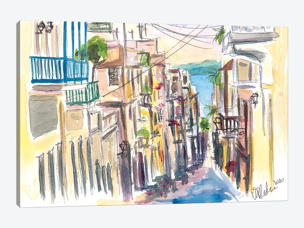 San Juan Puerto Rico Street Scene With Harbour VIew by Markus & Martina Bleichner 1-piece Canvas Artwork