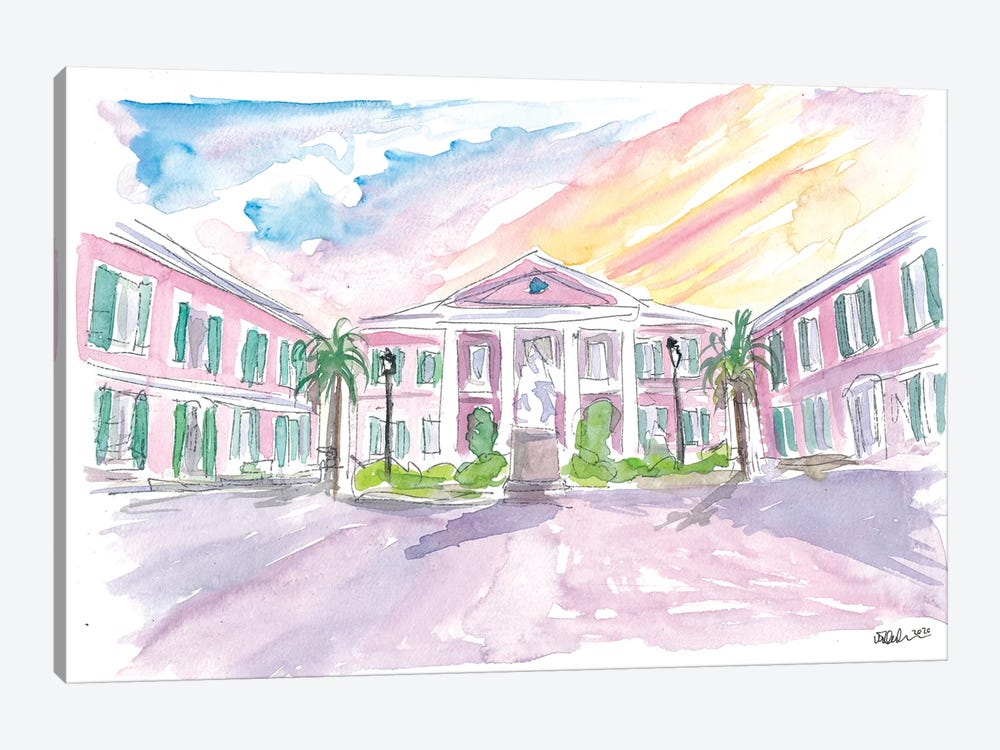 Nassau Bahamas Square at Sunset by Markus & Martina Bleichner 1-piece Canvas Art