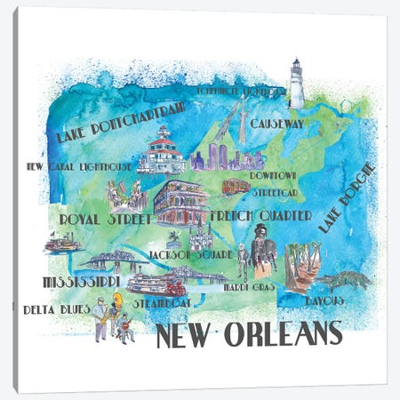 New Orleans, Louisiana Travel Poster Canvas Print #MMB28} by Markus & Martina Bleichner Art Print