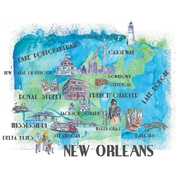 Kids Map Art: New Orleans, Louisiana Travel Poster by Markus & Martina Bleichner