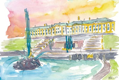 St Petersburg Russia Peterhof Palace With Fountain by Markus & Martina Bleichner framed canvas print