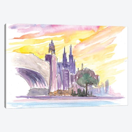 Cologne Sunset With Dome Rhine And Bridge Canvas Print #MMB293} by Markus & Martina Bleichner Canvas Artwork