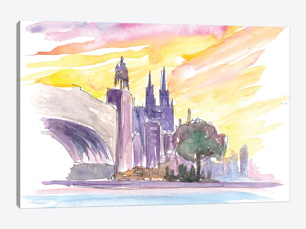 Cologne Sunset With Dome Rhine And Bridge by Markus & Martina Bleichner 1-piece Canvas Artwork
