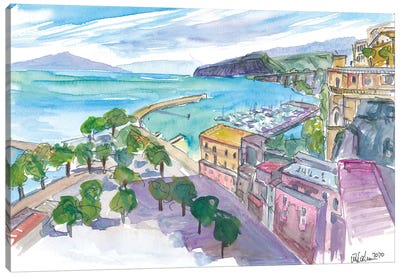 Sorrento With Harbour And View Of Cliffs And Vesuviús Canvas Art Print - Markus & Martina Bleichner