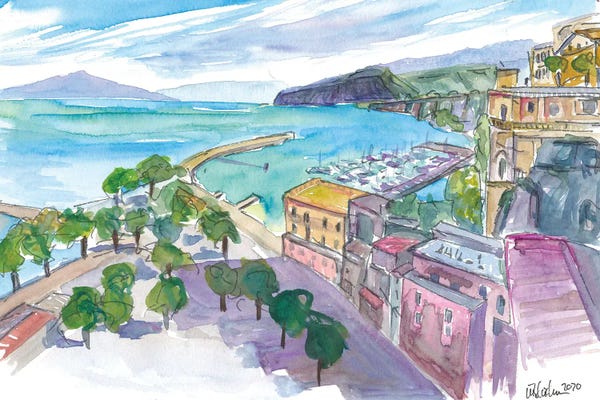 Markus & Martina Bleichner: Sorrento With Harbour And View Of Cliffs And Vesuviús by Markus & Martina Bleichner