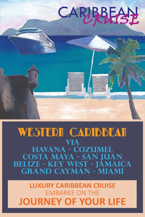 Western Caribbean Cruise Retro Travel Poster