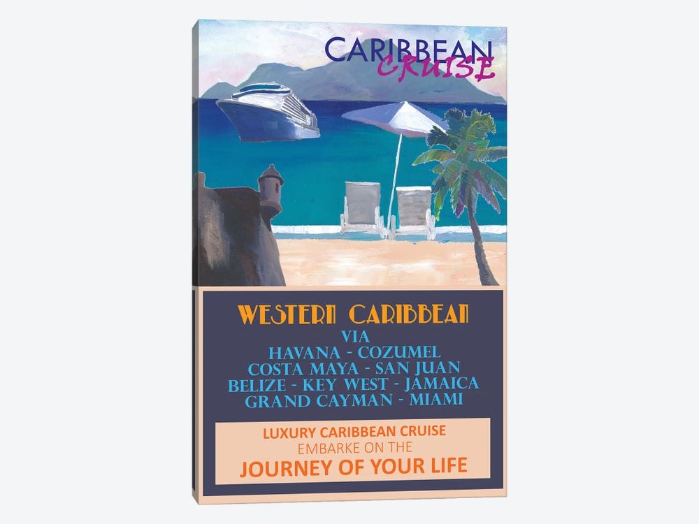 Western Caribbean Cruise Retro Travel Poster by Markus & Martina Bleichner 1-piece Canvas Print