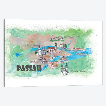 Passau, Bavaria, Germany Travel Poster Canvas Print #MMB29} by Markus & Martina Bleichner Art Print