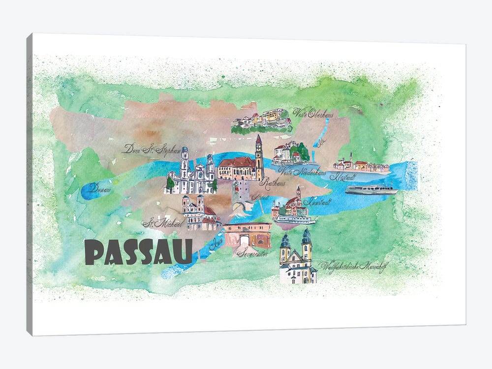 Passau, Bavaria, Germany Travel Poster by Markus & Martina Bleichner 1-piece Canvas Wall Art