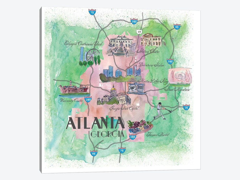 Atlanta, Georgia Travel Poster by Markus & Martina Bleichner 1-piece Canvas Print