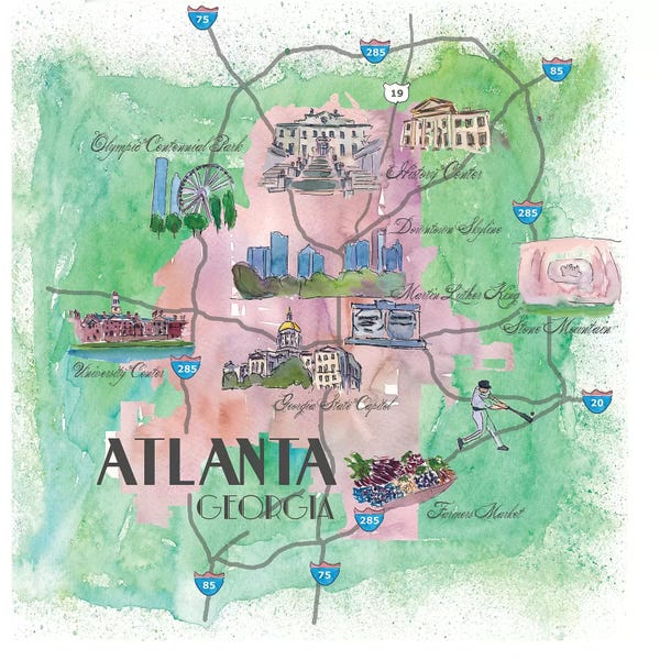 Atlanta Maps: Atlanta, Georgia Travel Poster by Markus & Martina Bleichner