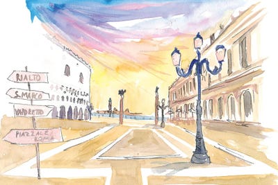 Per San Marco - Signpost On St Mark Square In Venice Italy by Markus & Martina Bleichner canvas print