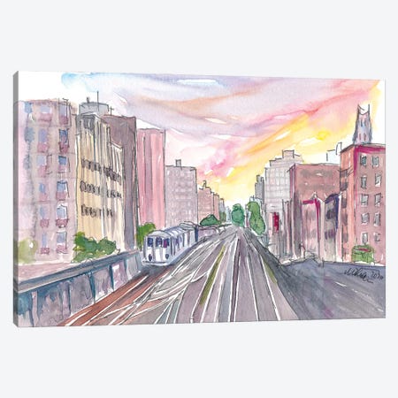 New York Skyline With Rails And Subway Canvas Print #MMB305} by Markus & Martina Bleichner Canvas Print