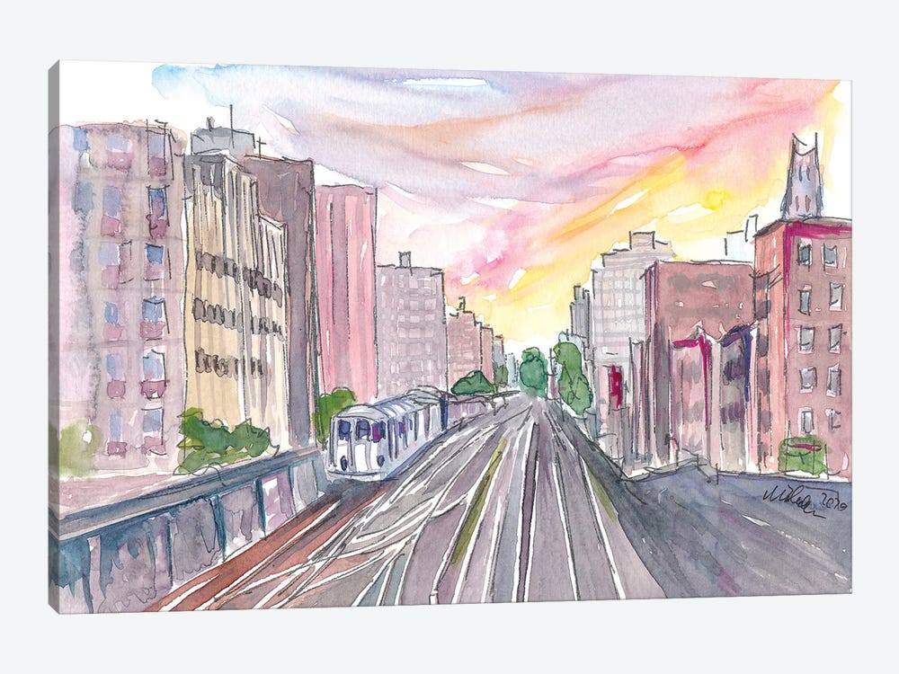 New York Skyline With Rails And Subway by Markus & Martina Bleichner 1-piece Canvas Artwork