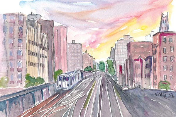 New York City Skylines: New York Skyline With Rails And Subway by Markus & Martina Bleichner